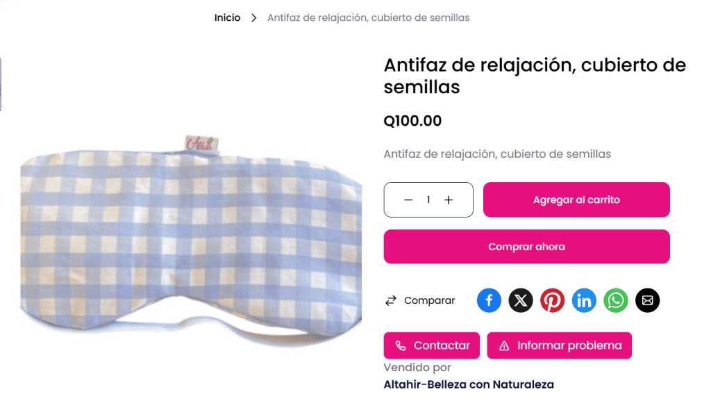 Alto_text: Antifaz de relajación cubre semillas, ideal para descanso y meditación, color a cuadros en tonos suaves, accesorios de belleza natural y bienestar. – SoyMigrante.com REVISTA