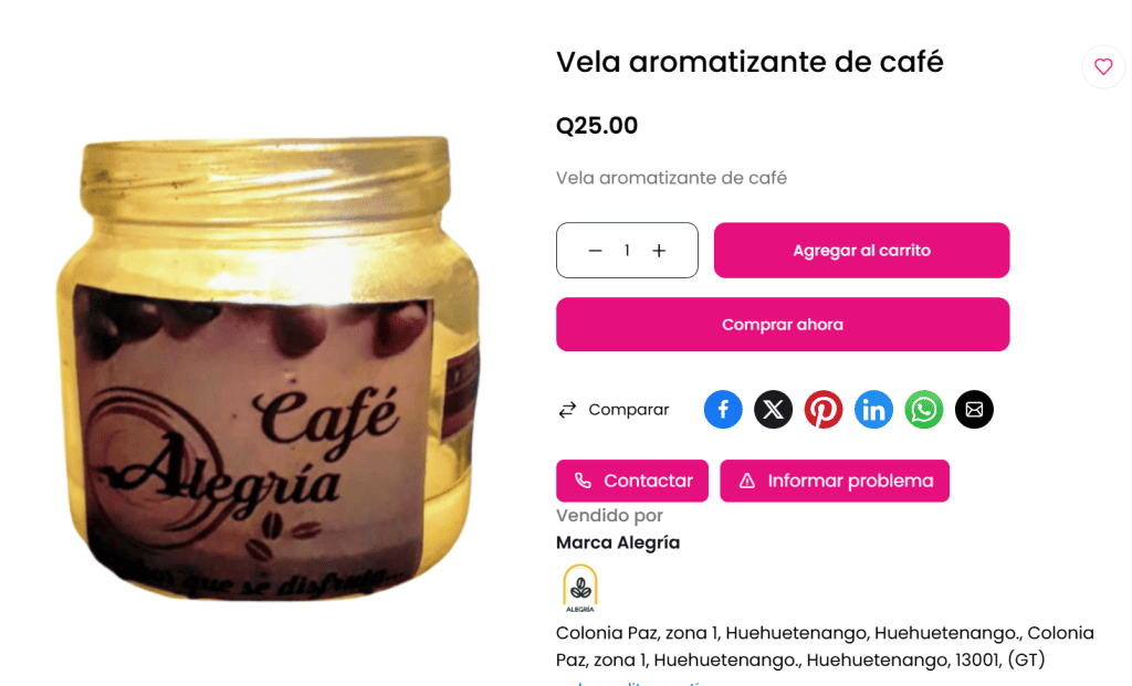 Vela aromatizante de café, producto artesanal con aroma a café, ideal para decorar y ambientar espacios en Guatemala, disponible en tienda online SoyMigrante.com REVISTA. – SoyMigrante.com REVISTA