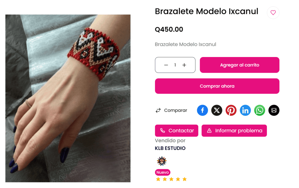 Hermosa pulsera hidroeléctrica con diseño tradicional y hecha a mano, perfecta para moda y accesorios artesanales. Producto de colección en venta en SoyMigrante.com REVISTA. – SoyMigrante.com REVISTA