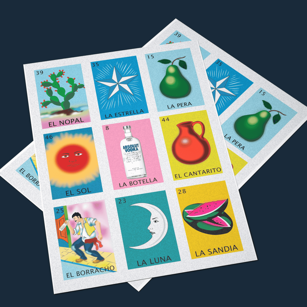 Baraja de cartas de juego tradicional con ilustraciones y palabras en español relacionadas con objetos, fenómenos naturales y personajes famosos. Ideal para aprender vocabulario en español de forma divertida.
