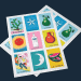 Baraja de cartas de juego tradicional con ilustraciones y palabras en español relacionadas con objetos, fenómenos naturales y personajes famosos. Ideal para aprender vocabulario en español de forma divertida.