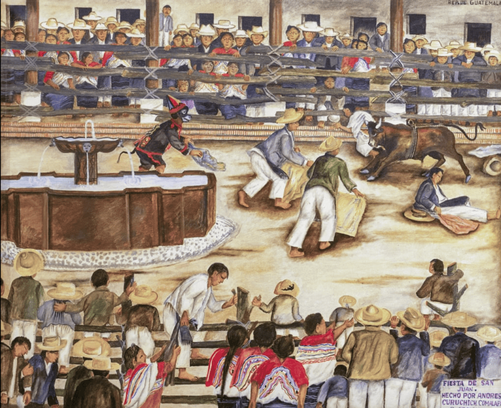 Fiesta tradicional mexicana en honor a San Juan con danzas, música y luces en un ambiente festivo y cultural. La escena refleja la riqueza cultural de Guatemala y la celebración comunitaria. – SoyMigrante.com REVISTA