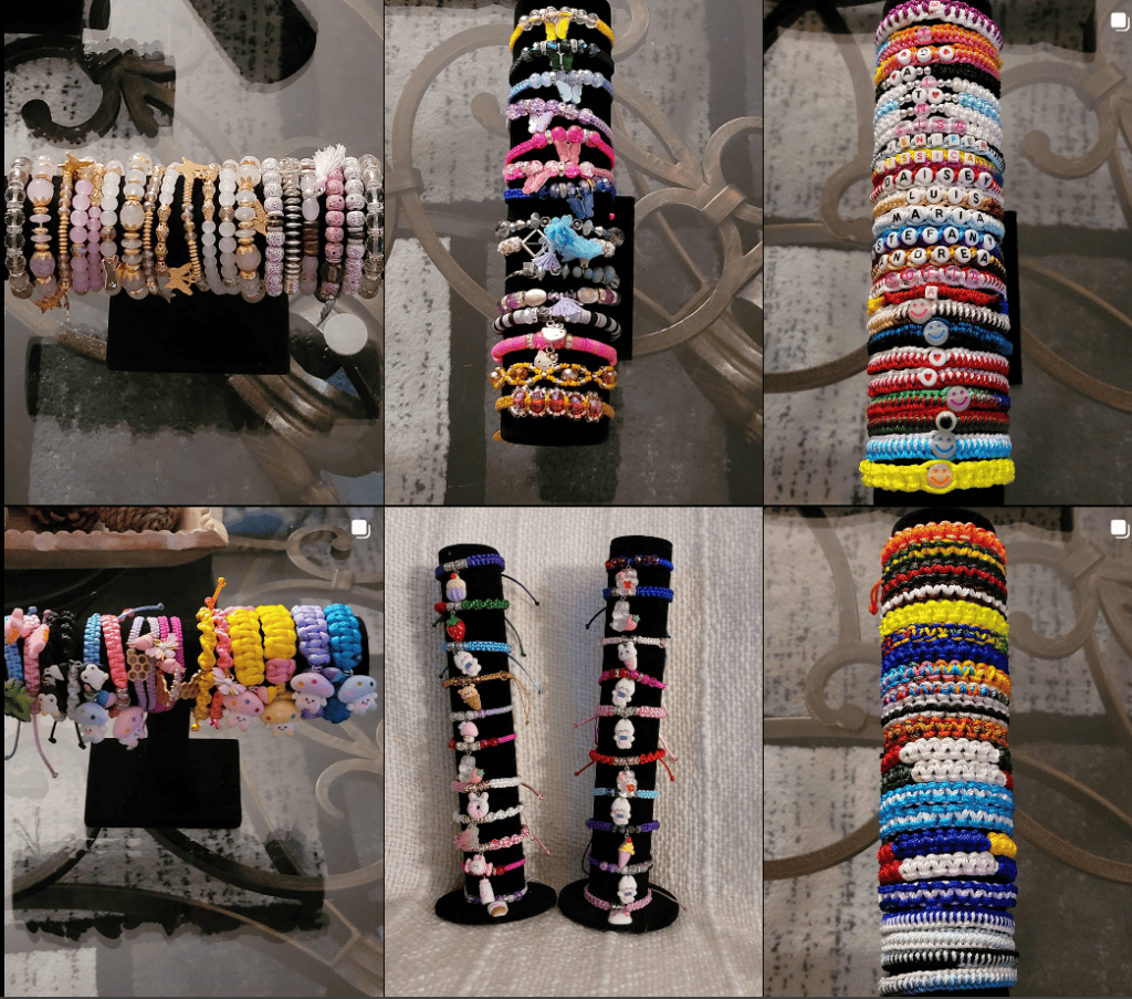 Pulseras de moda con abalorios, ideales para accesorios de estilo juvenil y artesanal. Colores variados y diseños únicos en la colección de joyería en bisutería para mujer y niña.