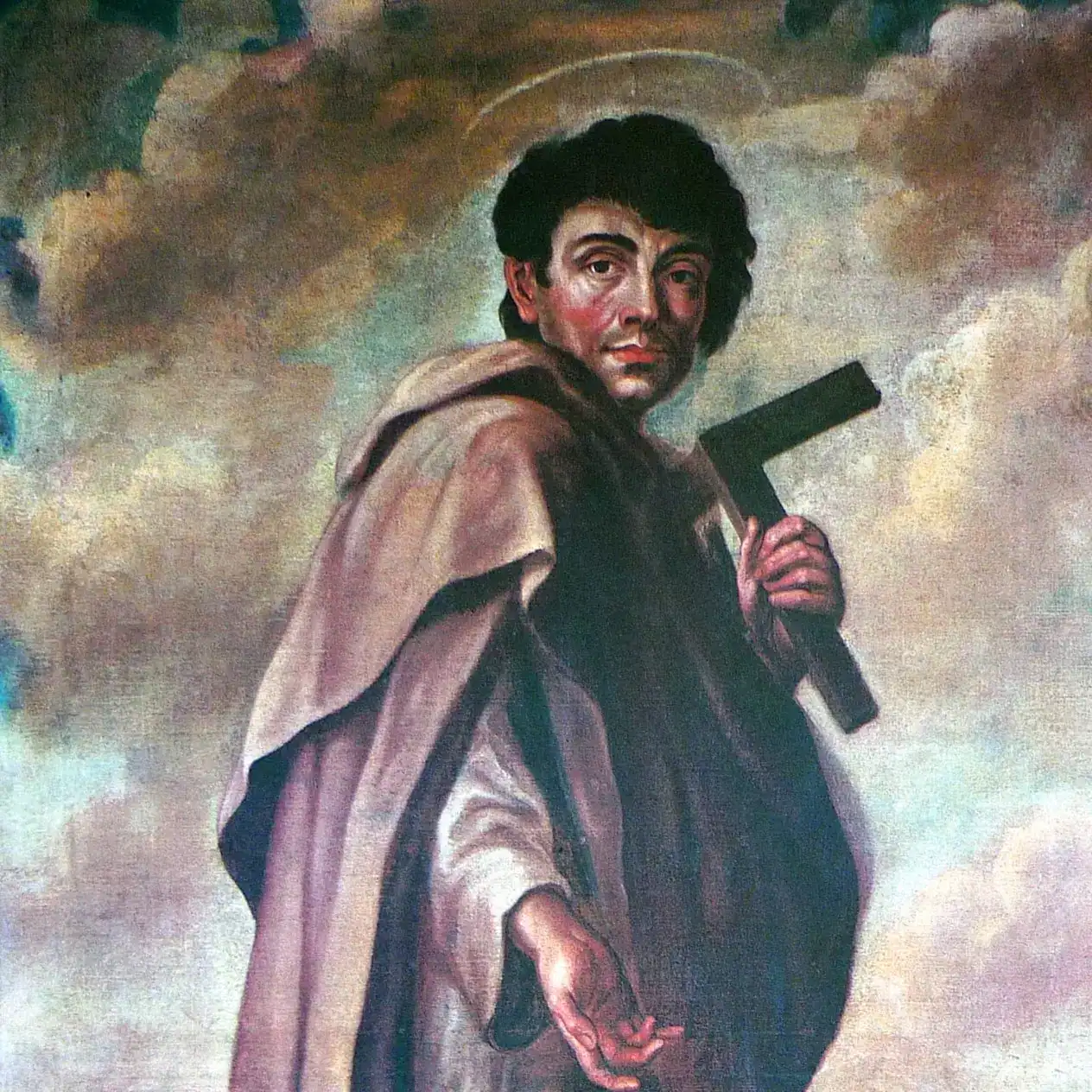 Joven con mochila y arma en mano, pintado en estilo clásico, representando a un migrante con esperanza y determinación en busca de un futuro mejor.