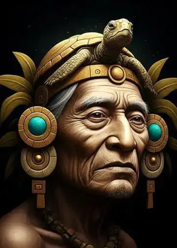 xpiyacoc el abuelo de hunahpu e ixbalanque popol vuh imagen ia – SoyMigrante.com REVISTA Anciano indígena con vestimenta tradicional y accesorios culturales, simbolizando la historia y cultura de los pueblos originarios de América Latina. Imagen artística y cultural para revista SoyMigrante.com.