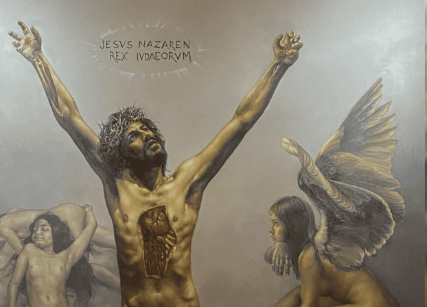 La exigencia anatómica de Manolo Gallardo era llevada hasta el extremo de la expresividad, como en este Cristo. A menudo este súper realismo generaba polémica, pero el artista decía que era necesario abordar hasta los temas más difíciles. – SoyMigrante.com REVISTA