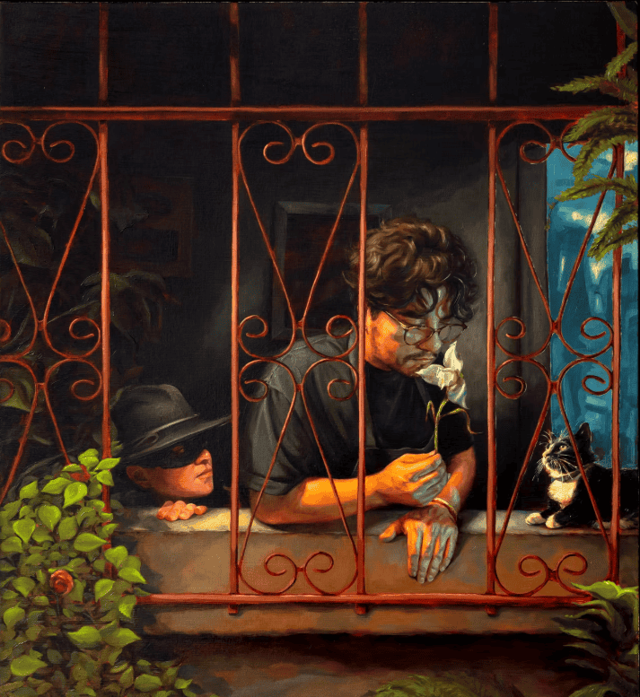 Monja Blanca, ayúdame a volver, es el título de este autorretrato doble de Johnny Castillo.