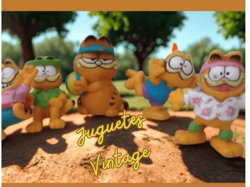 El gato Garfiel lleva ya varias décadas de hacer sonreír a chicos y grandes. Este juego de figuras provee un bonito adorno y también un juguete para crear imaginarias escenas.