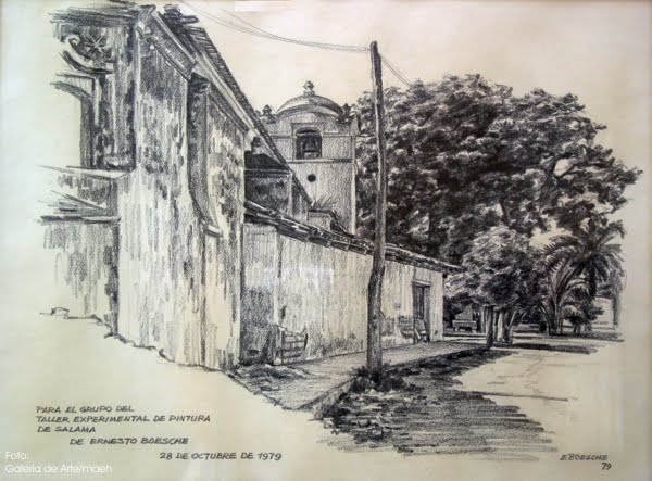 El dibujo a lápiz es más que una materia fundamental en los estudios de Artes Plásticas: es uno de los espacios en los cuales el maestro Ernesto Boesche logra plasmar lugares y ambientes con esa magia que supera el tiempo. Iglesia de Salamá. – SoyMigrante.com REVISTA