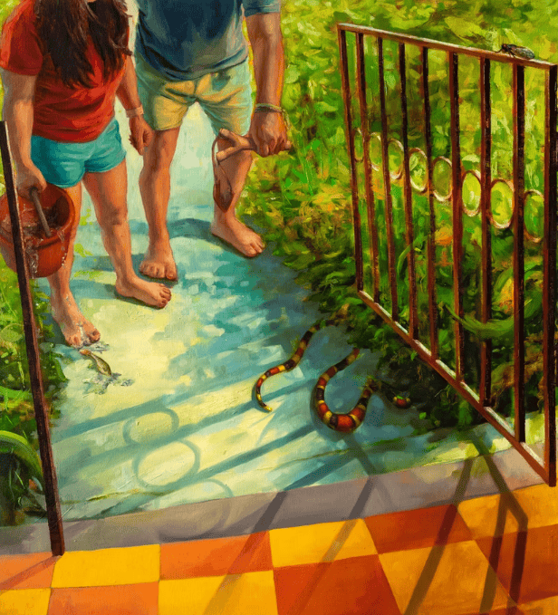 Recuerdos perdidos y encontrados, con luz de un atardecer siempre cercano. (Pintura Johnny PIneda)