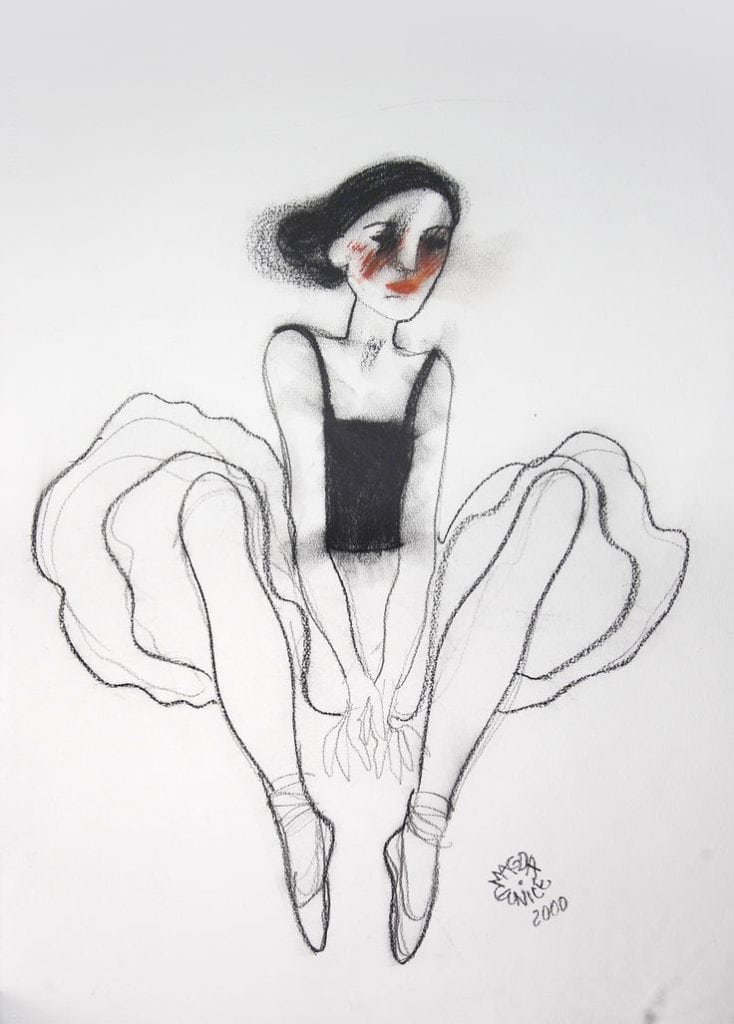 Negro y a veces toques de rojo eran parte de la identidad artística de la guatemalteca Magda Eunice Sánchez (1946-2008) en sus dibujos de bailarinas, rostros, caballos, aves, en entornos siempre mágicos.