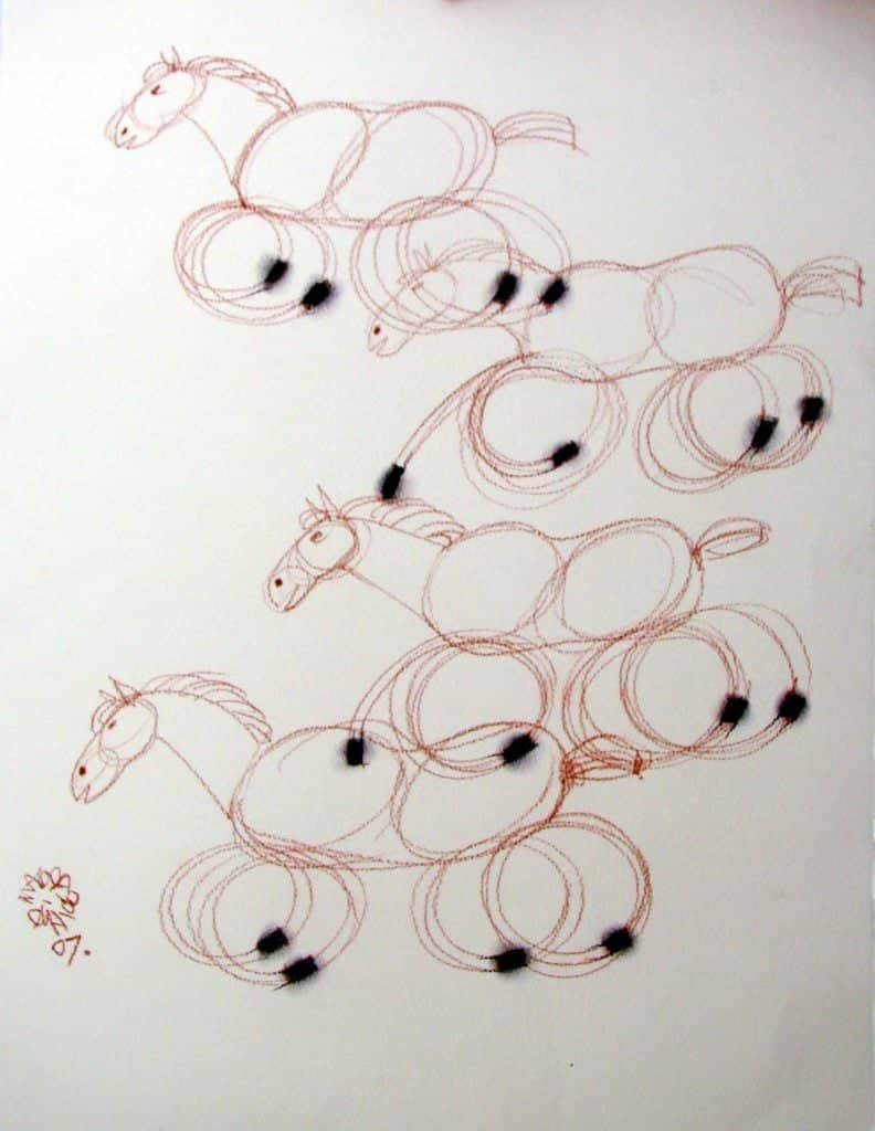 Negro y a veces toques de rojo eran parte de la identidad artística de la guatemalteca Magda Eunice Sánchez (1946-2008) en sus dibujos de bailarinas, rostros, caballos, aves, en entornos siempre mágicos.