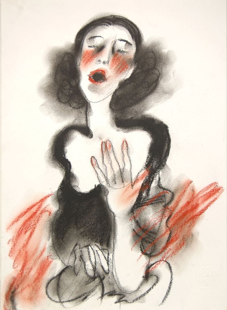 Negro y a veces toques de rojo eran parte de la identidad artística de la guatemalteca Magda Eunice Sánchez (1946-2008) en sus dibujos de bailarinas, rostros, caballos, aves, en entornos siempre mágicos.