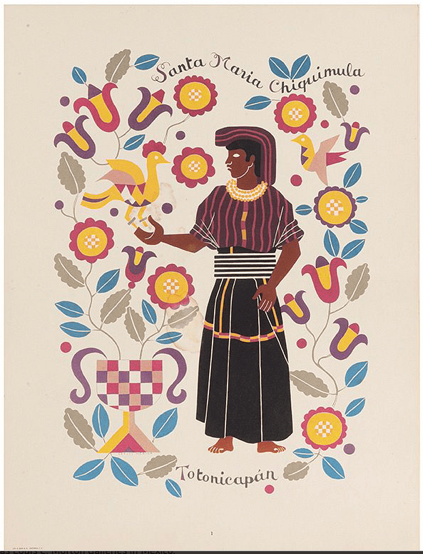 Serie de Carlos Mérida dedicada a los trajes de los pueblos de Guatemala, en la década 1920.