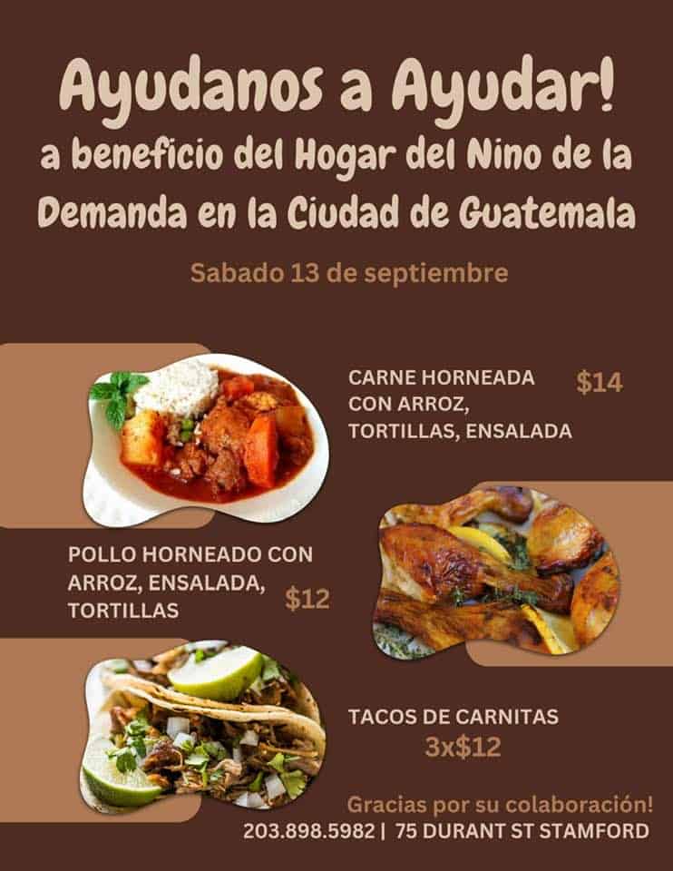 Este fue el anuncio en redes sociales para la actividad de venta de comida, promovida por Esly García y familia en Connecticut a favor del Hogar Niño de la Demanda. – SoyMigrante.com REVISTA