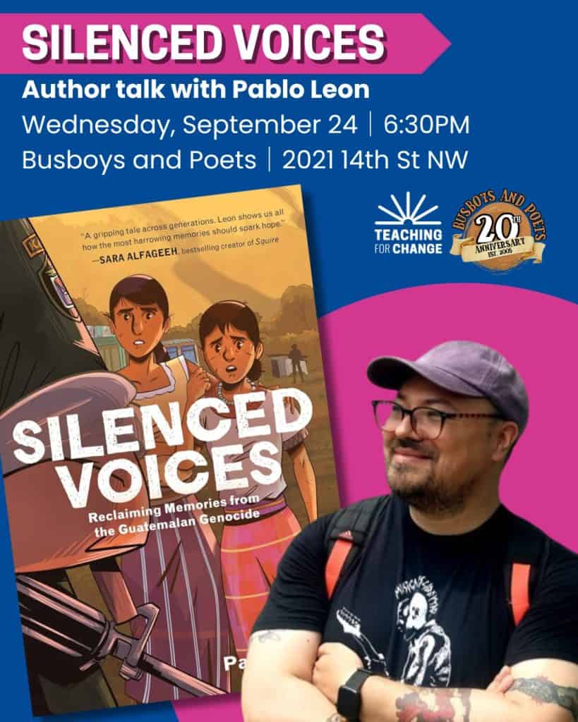 Voces Silenciadas es una historieta que aborda una masacre perpetrada en una aldea de Guatemala durante el Conflicto Armado Interno: un tema difícil que Pablo quería reflejar para dar voz a quienes no la tuvieron entonces. Fue presentado el 25 de septiembre y está a la venta en Amazón. Está en inglés. – SoyMigrante.com REVISTA