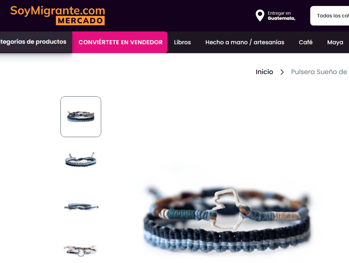 El set Sueño de Guate trae dos pulseras ajustables, elaboradas por manos artesanales de mujeres guatemaltecas en comunidades de provincia. Al comprarlas apoyas a la selección pero también al desarrollo de esas comunidades. Para ir a la tienda digital Wakami de SoyMigrante.com MERCADO, clic en la imagen.