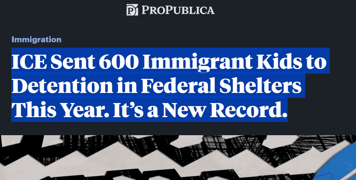 El extenso reporte de ProPublica detalla casos y cifras de los menores enviados a instalaciones federales: unos 600 en 2025, de los cuales 160 siguen allí. Para ver el artículo completo, clic en la imagen.