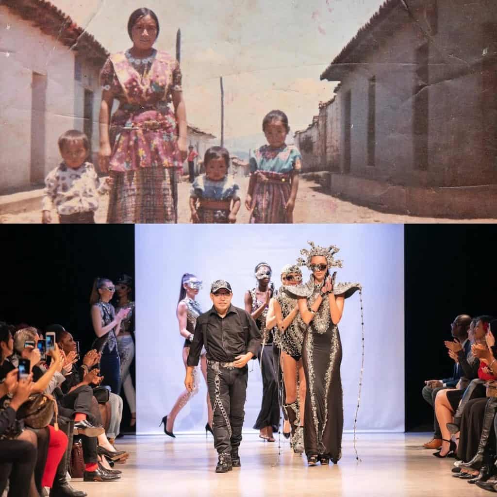 En sus redes sociales, el diseñador de moda Antonio Chávez tiene esta composición en la que exalta el amor de su mamá, así como el colorido de su indumentaria, sobre todo el 1 de enero: de aquella raíz en San Francisco El Alto siguen saliendo los brillantes hilos y conceptos de sus creaciones, que también tienen máscaras, tocados y elementos de la identidad maya. (Redes sociales Antonio Chávez) – SoyMigrante.com REVISTA