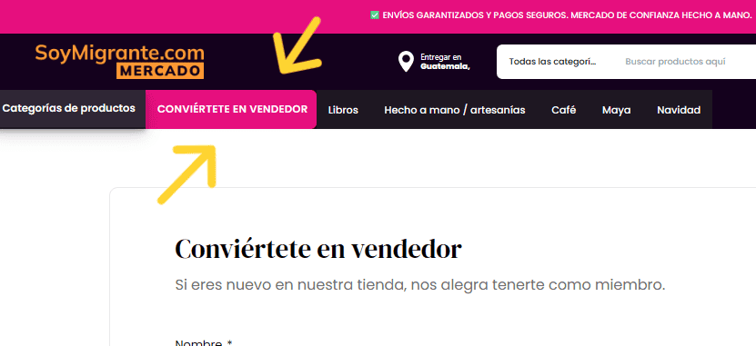 guia soymigrante mercado boton para inscribirse como vendedor abrir tienda digital