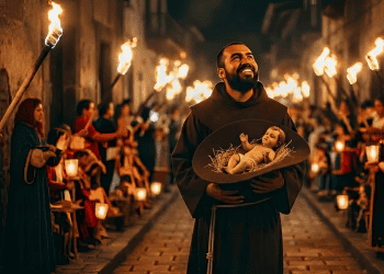 hermano pedro de san jose betancur santo celebraba la navidad ilustracion ia