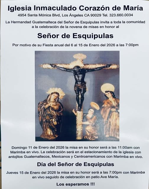 En la parroquia Inmaculado Corazón de María, en Santa Mónica, California habrá un festival centroamericano con comida, marimba y hermandad. A las 11 del 15 de enero será la misa del Cristo de Esquipulas – SoyMigrante.com REVISTA