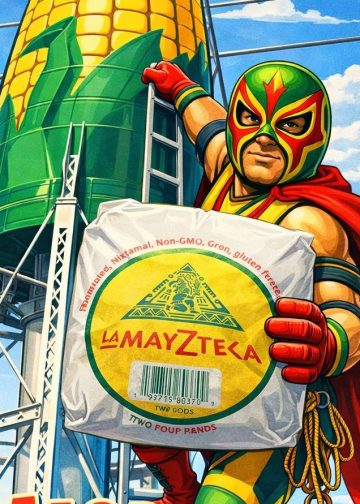 Emblemático personaje de La Mayzteca evoca muy bien el esfuerzo de unión con los migrantes más necesitados a quienes se provee ayuda alimentaria gratuita mediante donaciones. – SoyMigrante.com REVISTA