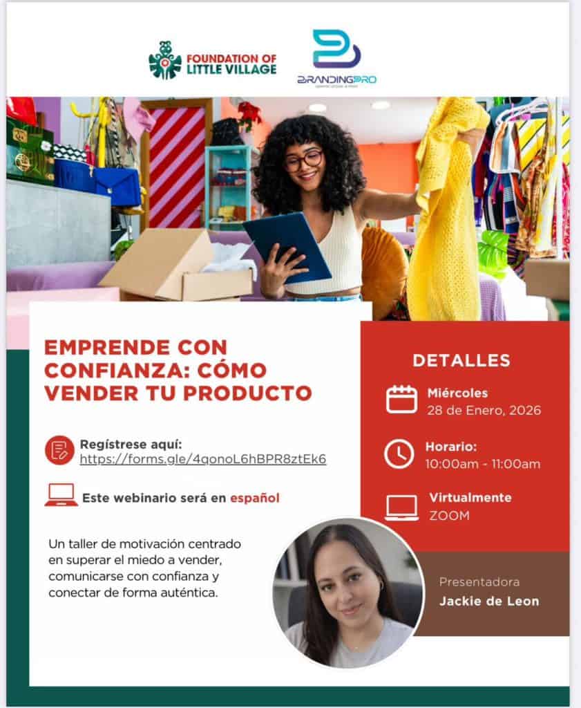 Este es el flyier que publicita la conferencia de Jackie de León desde Chicago, patrocinada por la Fundación Little Village. Para ir al link de registro clic en la imagen. – SoyMigrante.com REVISTA