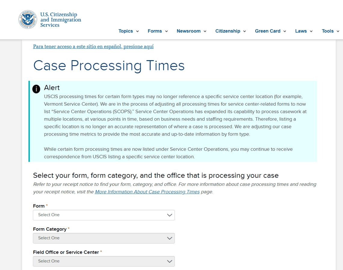 El Servicio de Inmigración y Ciudadanía de Estados Unidos provee cálculos estimados del tiempo necesario para diversos trámites, entre ellos, la residencia permanente por matrimonio, la cual en sus primeros dos años es condicional. Para ir al sitio, clic en la imagen. – SoyMigrante.com REVISTA