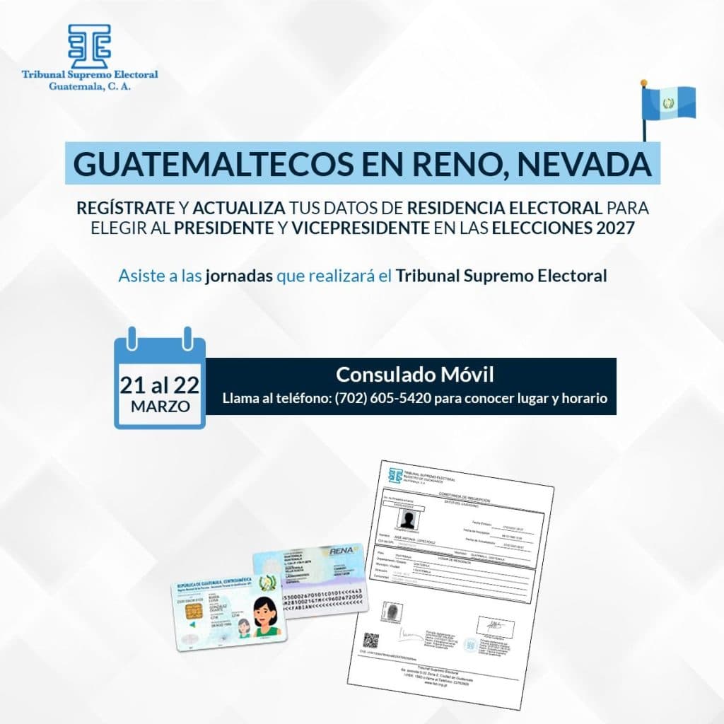 En Consulados de Guatemala en Estados Unidos está abierto aún el proceso de empadronamiento o actualización de datos de connacionales. En marzo habrá una jornada en Reno, Nevada.