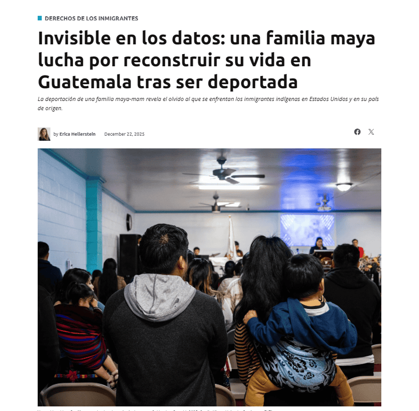 Captura de pantalla de la publicación del reportaje de El Tímpano, que brinda detalles sobre la historia de la familia maya mam deportada sino tambien de las difíciles condiciones de los retornados en Guatemala, sin mayor atención por parte del Estado.