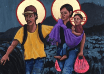 pintura de Kelly Latimore, la sagrada familia migrante