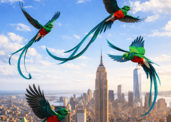 ILUSTRACION de quetzales en nueva york para representar envio de remesas desde estados unidos