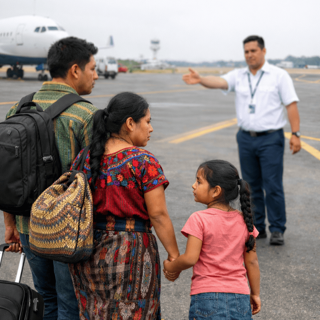 familia guatemalteca deportada generada por ia ilustracion