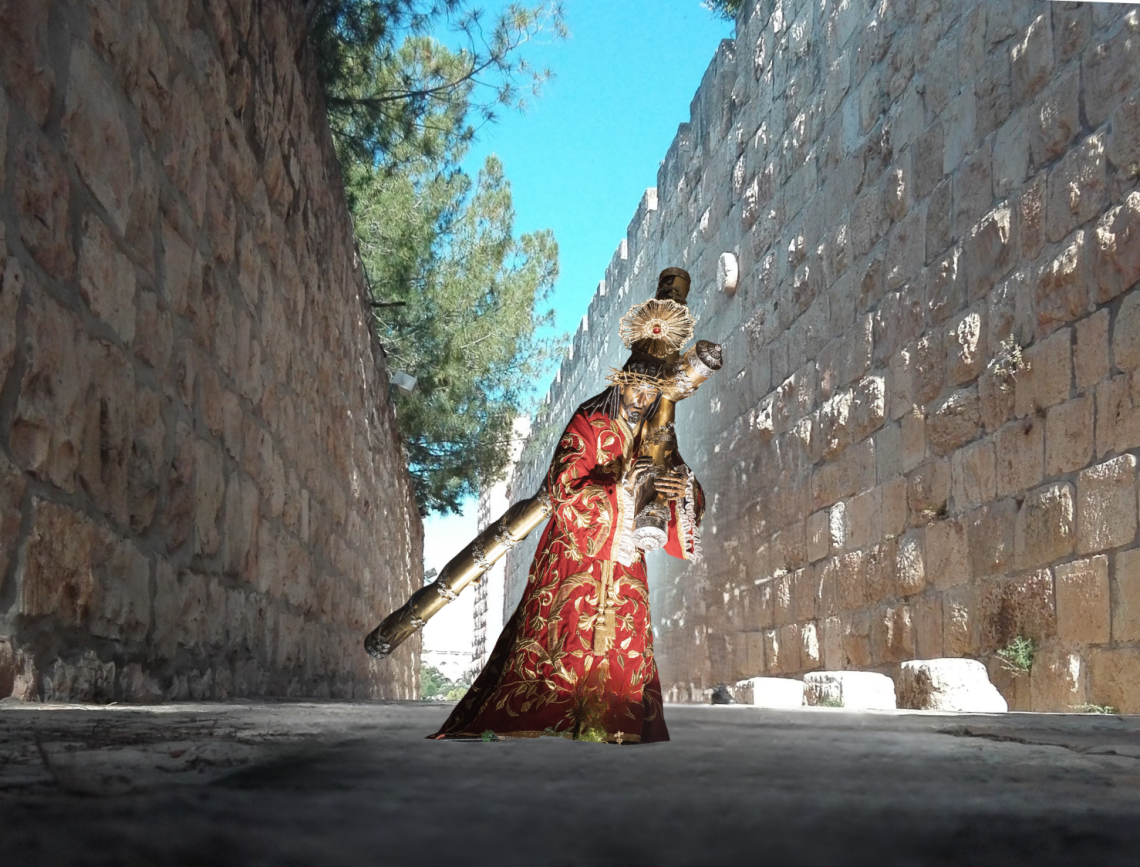 Jesús Nazareno de Candelaria "Cristo Rey", ubicado en una calle exterior a la muralla de Jerusalén, en el lado Occidental del casco antiguo. ¡Jesús Nazareno de Candelaria, te rogamos por la paz!
