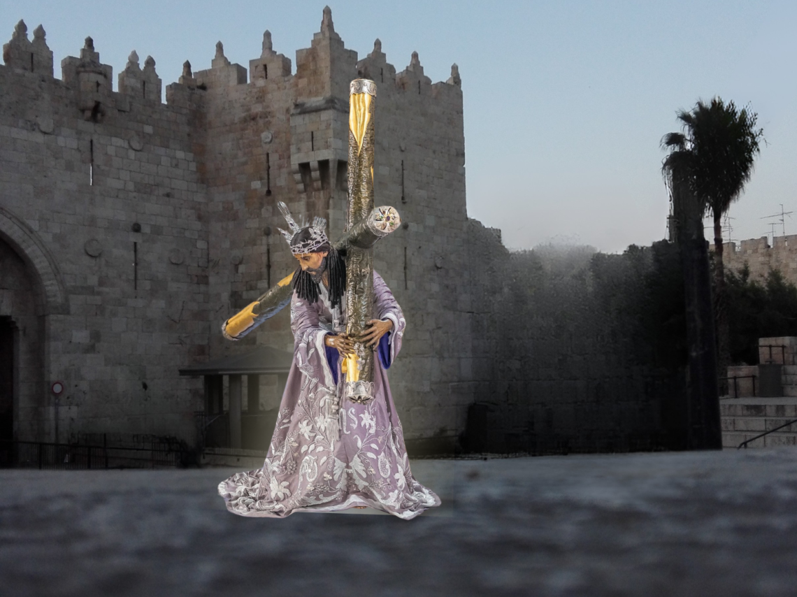 Jesús Nazareno de las Tres Potencias de la Parroquia Vieja y antiguamente de la Orden de San Felipe Neri, en la Puerta de Damasco del casco antiguo de Jerusalén. ¡Jesús de las Tres Potencias, concede tu paz a todo el Mundo y a Guatemala!
