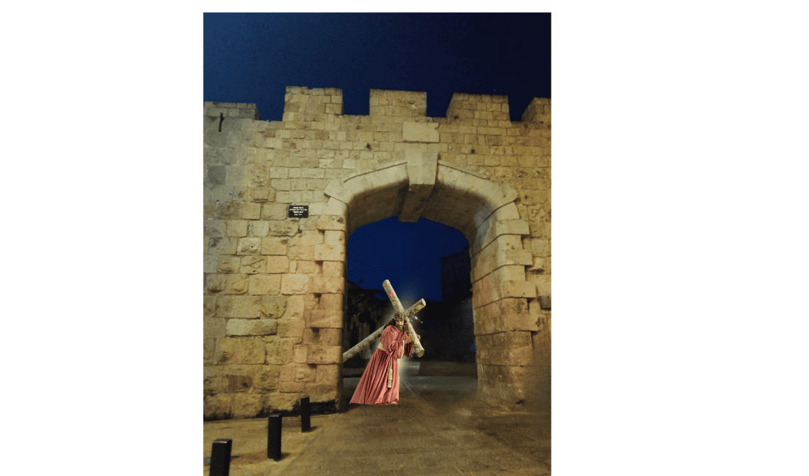 Jesús Nazareno del Rescate del templo de Santa Teresa, en uno de los ingresos a la Ciudad Santa que permite acceso al Santo Sepulcro. ¡Nazareno de Santa Teresa, rescata al mundo de la violencia y de la guerra!