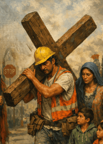 via crucis migrante ilustrado estacion