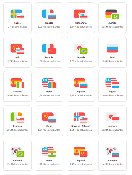 La plataforma Duolingo lanzada en 2010 se ha expandido mucho más allá del inglés a más de 30 idiomas con cursos interactivos que tienen millones de alumnos