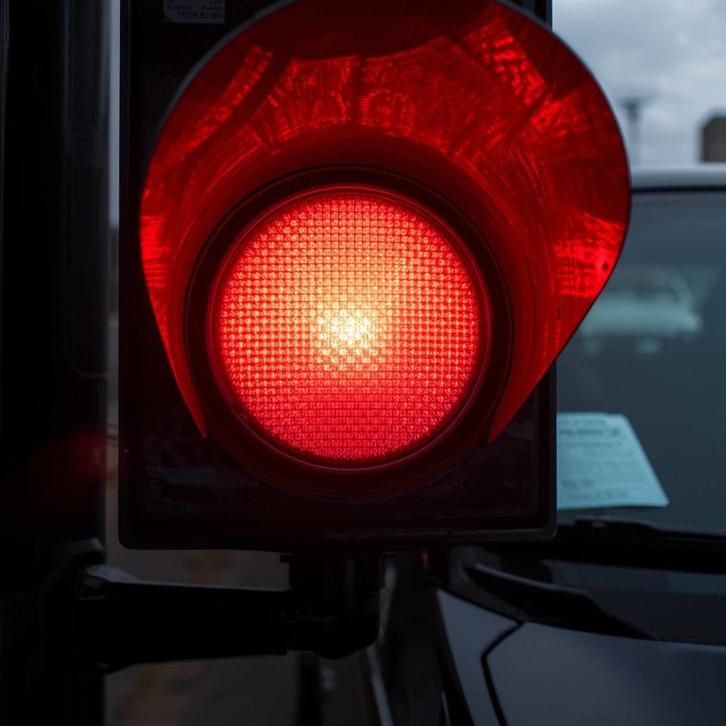 a red light on and a traffic police ticket in a windshield at us street 1