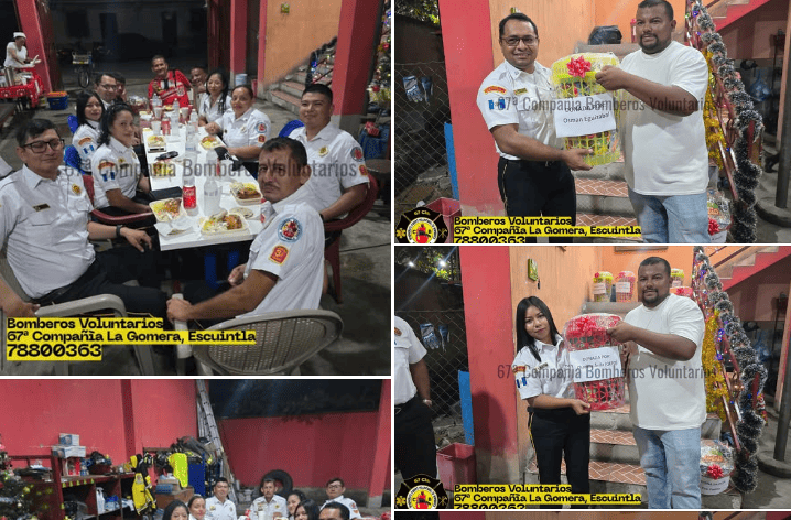 Migrantes contribuyen a la iniciativa de obsequiar canastas navideñas y un agasajo a los bomberos voluntarios de una estación en La Gomera, Escuintla; también obsequiar manzanas y uvas, a familias de escasos recursos. Marlen S. Quintero es una de las donantes para tal beneficio.