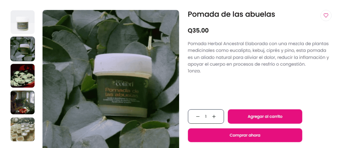 Jar of Pomada de las abuelas herbal salve with white lid among green leaves (product shot)