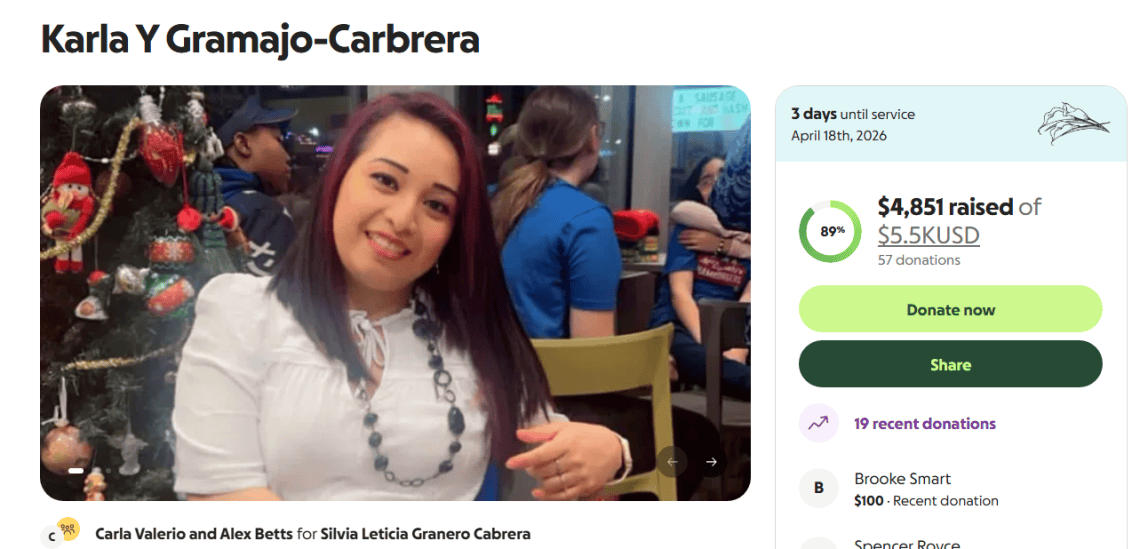 Amigos de Karla Cabrera abrieron un GoFundMe para apoyar los gastos funerarios. Para ir a la recaudación puedes hacer clic en la foto. No hay donativo pequeño, solo voluntad de apoyar.