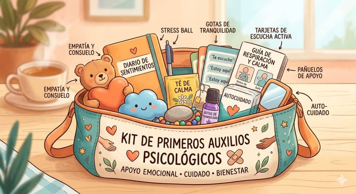 A diferencia de los botiquines para primeros auxilios físicos, los primeros auxilios emocionales se llevan en la mente y se ponen al servicio de los demás. A menudo, lo más importante es saber escuchar. Ilustración simbólica.