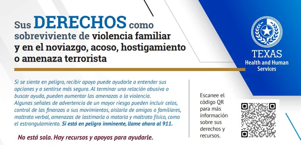En cada Estado de Estados Unidos hay instituciones de atención y apoyo a mujeres víctimas de violencia machista en el hogar. Estas son recomendaciones vigentes en Texas, pero incluso si se comunica a una entidad en otro Estado, es posible que le den contactos de apoyos locales. Lo importante es romper el silencio.