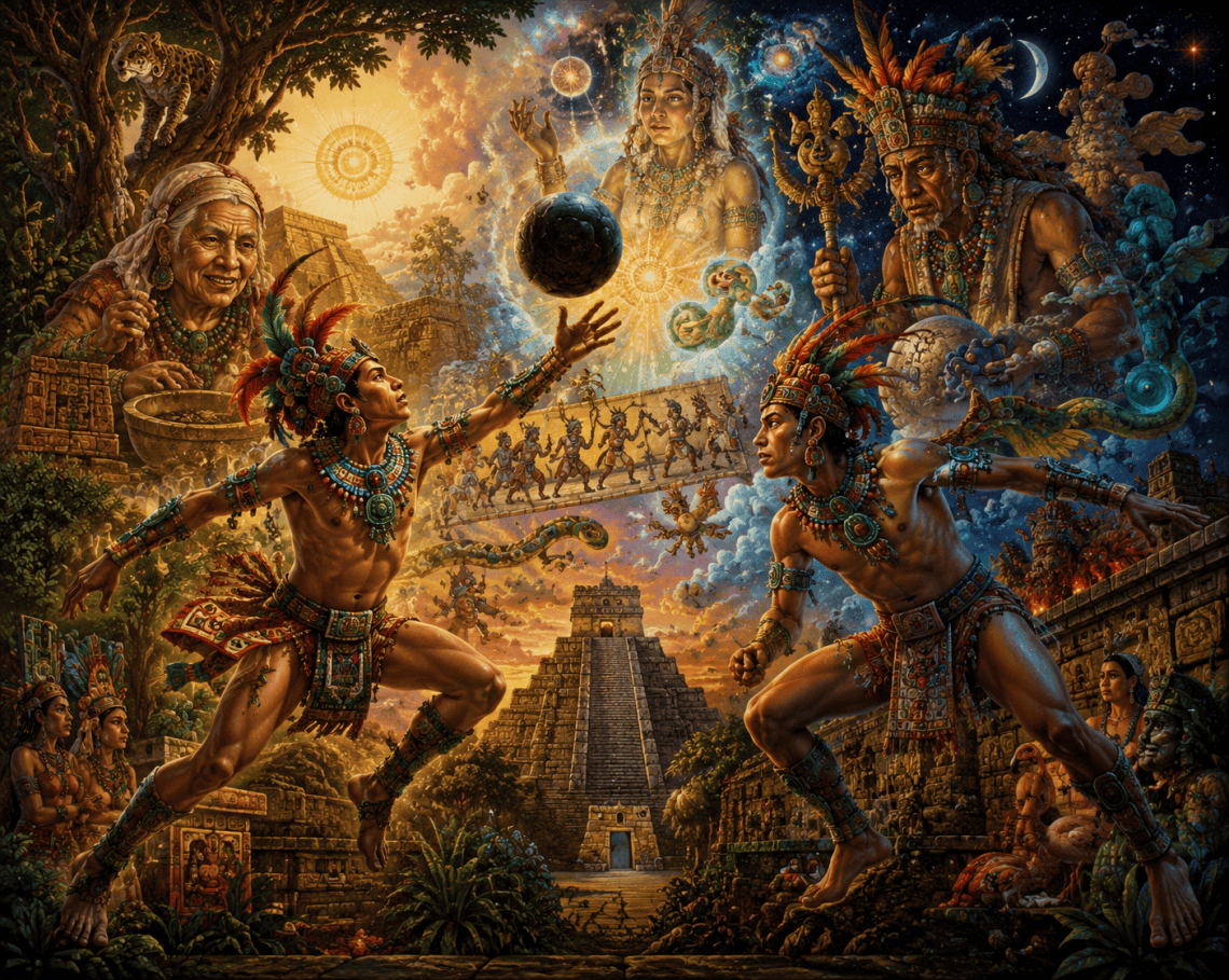El origen, aventuras y proezas de los gemelos Hunahpú e Ixbalanqué centran buena parte de los relatos del Popol Vuh, pero existen otros personajes de gran simbolismo. Si deseas conocer más sobre ellos, clic en esta imagen.