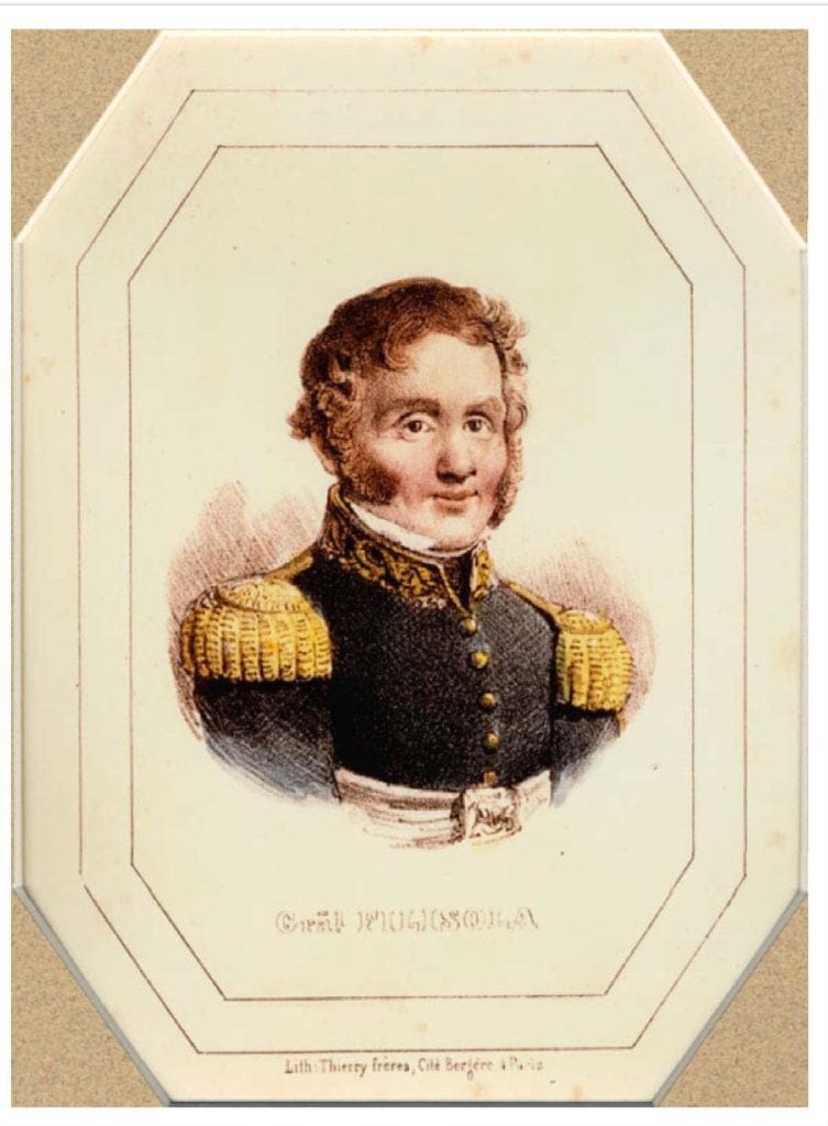 Grabado del siglo XIX con un retrato del brigadier Vicente Filísola, quien fue jefe político de Guatemala entre 1822 y 1823.