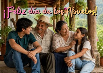 Group of friends or family sitting together on a rustic wooden porch, smiling and chatting outdoors.