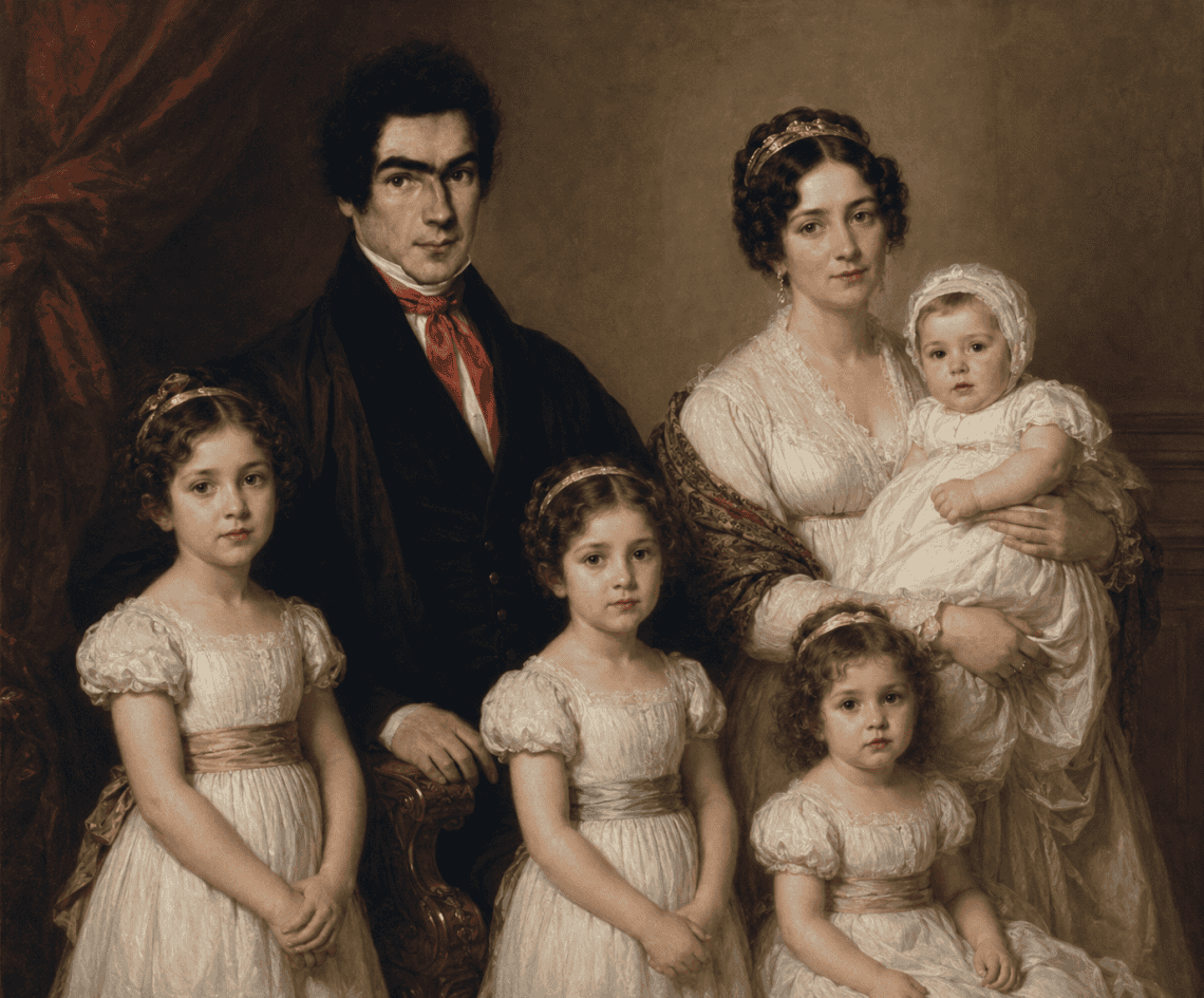 Representación de la familia de Alejandro Díaz Cabeza de Vaca, quien tuvo tres hijas y un hijo varón, sin embargo al parecer dos de ellos fallecieron, según registros genealógicos. Se casó en 1822 en la iglesia de Candelaria con una guatemalteca.