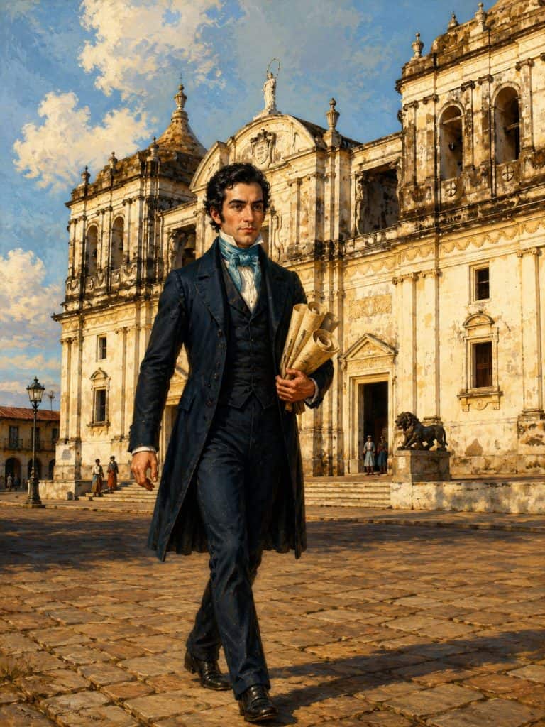 Alejandro Díaz Cabeza de Vaca nació en la ciudad de León, Nicaragua, en 1789, tiempo en el cual esta provincia formaba parte de la Capitanía General de Guatemala. (Imagen simbólica creada con IA a partir de un retrato histórico)